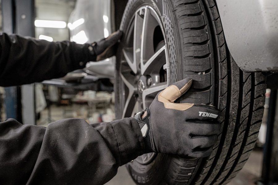 Tyre being fitted
